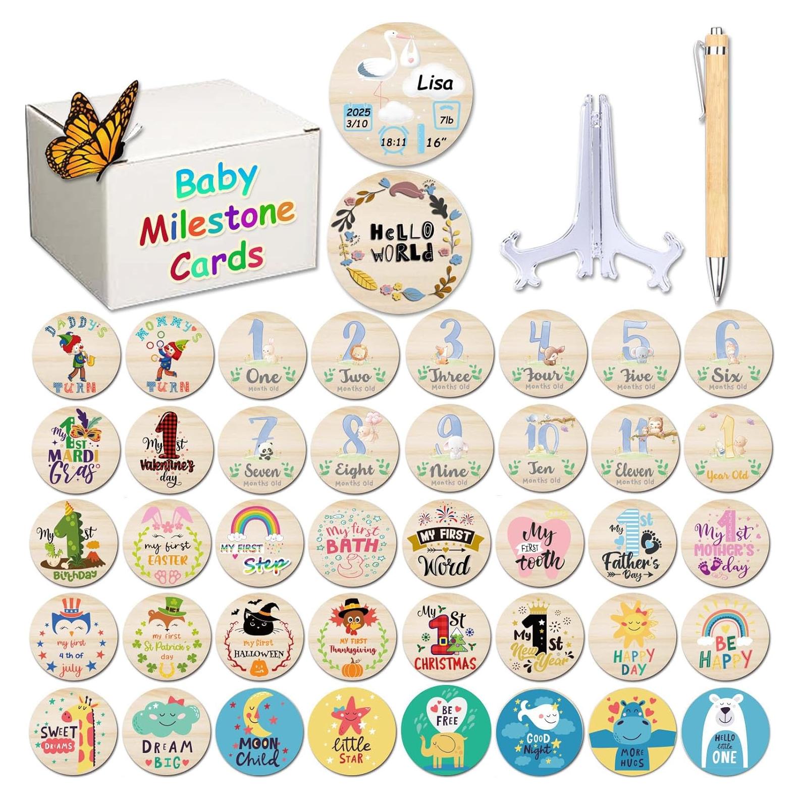 Set de Hitos Mensuales de Madera RORANIC para Bebés