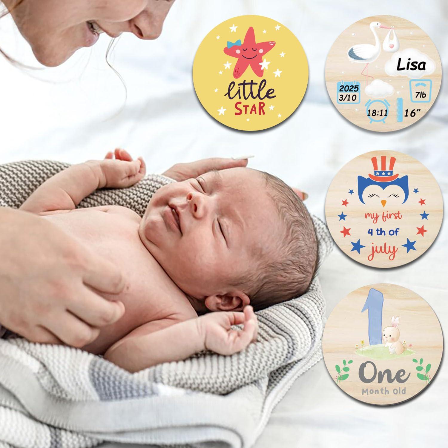 Set de Hitos Mensuales de Madera RORANIC para Bebés