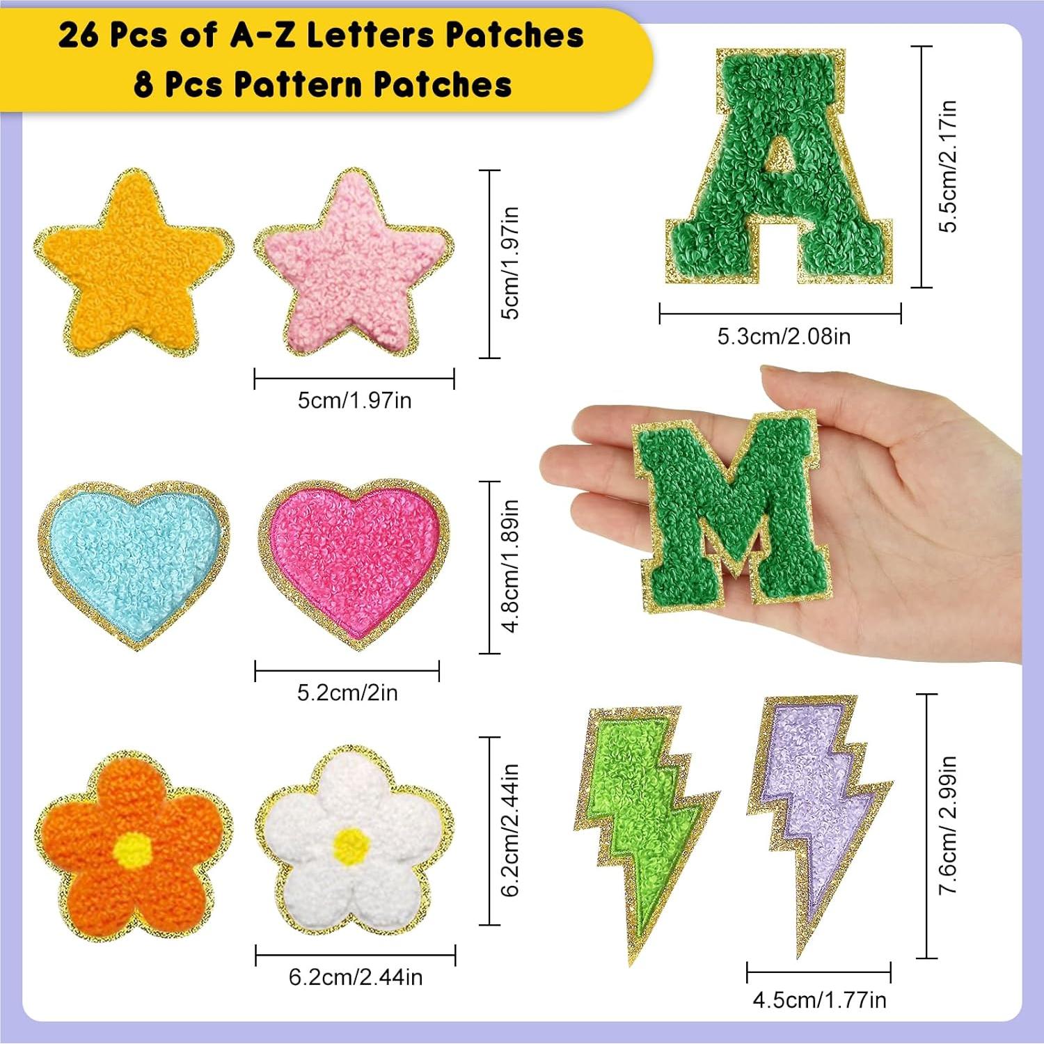 Parches Bordados Chenille MEEZY 34 Pcs Letras A-Z Verde