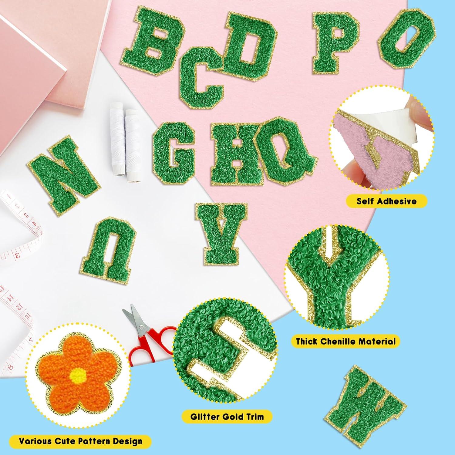 Parches Bordados Chenille MEEZY 34 Pcs Letras A-Z Verde