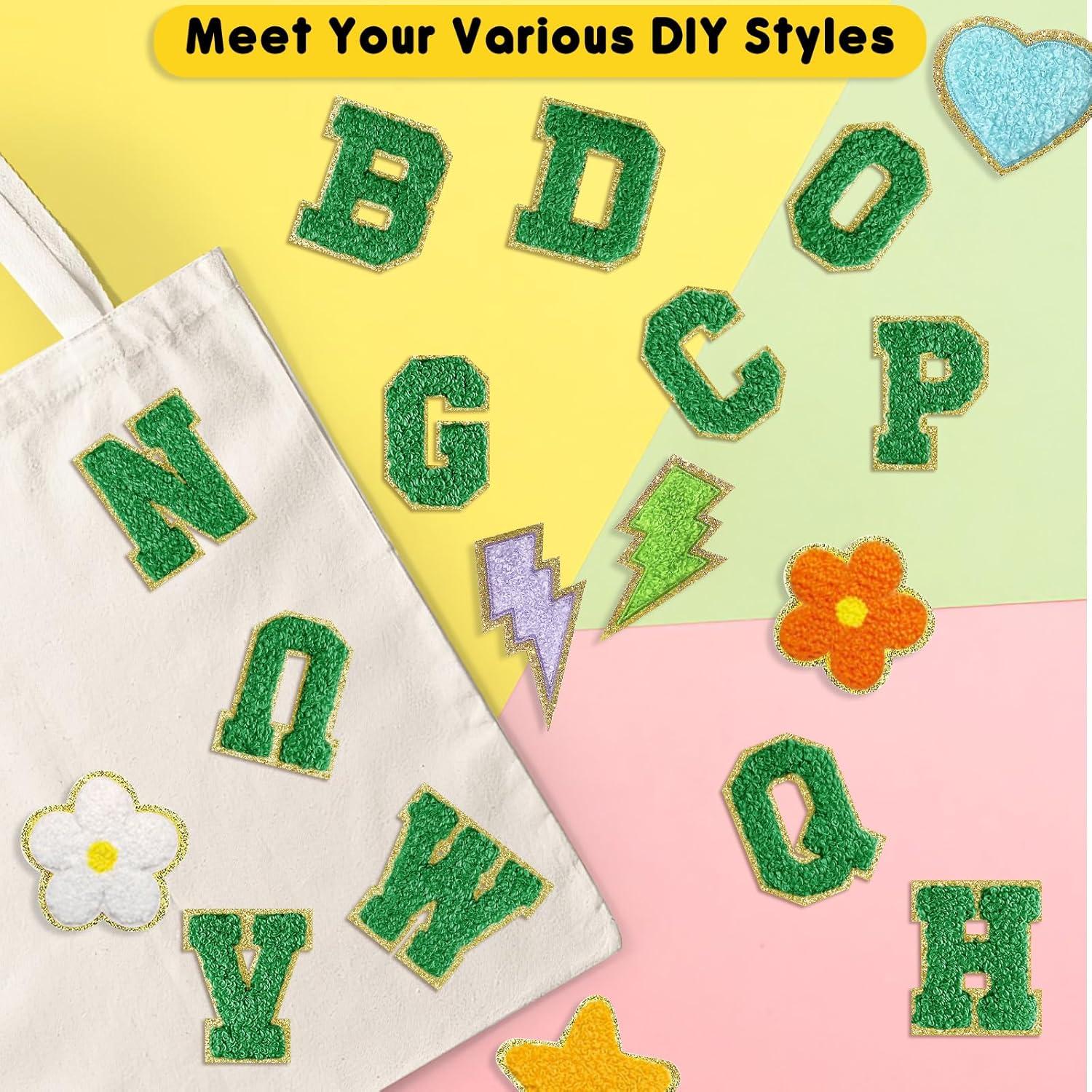 Parches Bordados Chenille MEEZY 34 Pcs Letras A-Z Verde