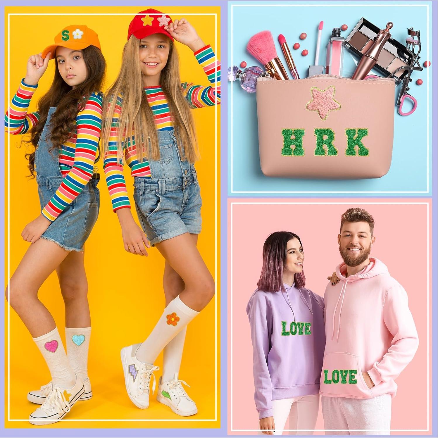 Parches Bordados Chenille MEEZY 34 Pcs Letras A-Z Verde