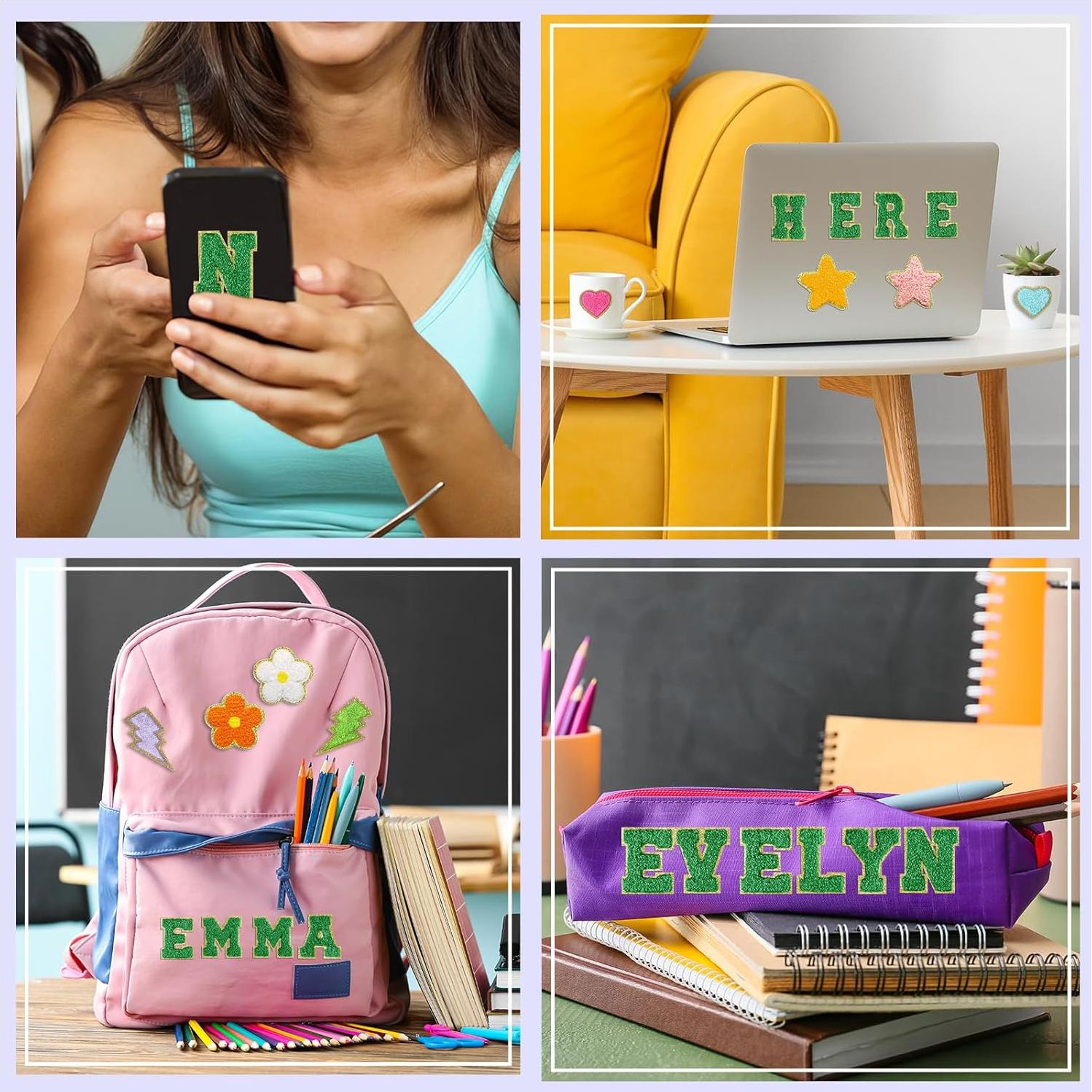 Parches Bordados Chenille MEEZY 34 Pcs Letras A-Z Verde