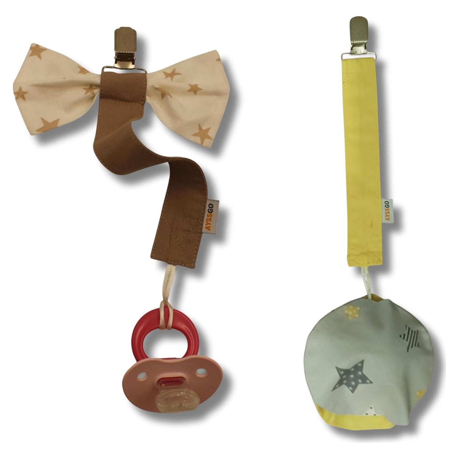Clip de Chupete Protector Ayssgo - Pajarita y Redondo, 2 Unidades