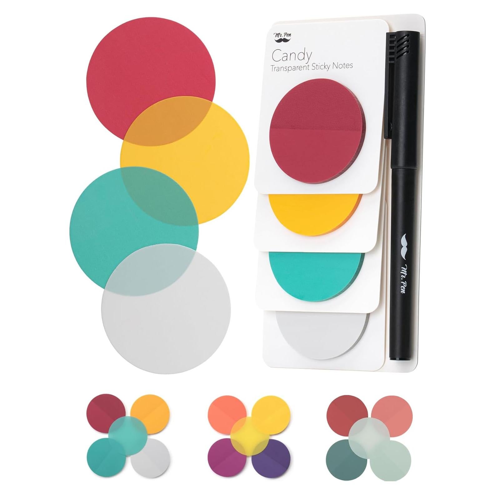 Notas Adhesivas Transparentes Mr. Pen 200 Pcs Redondas Caramelo