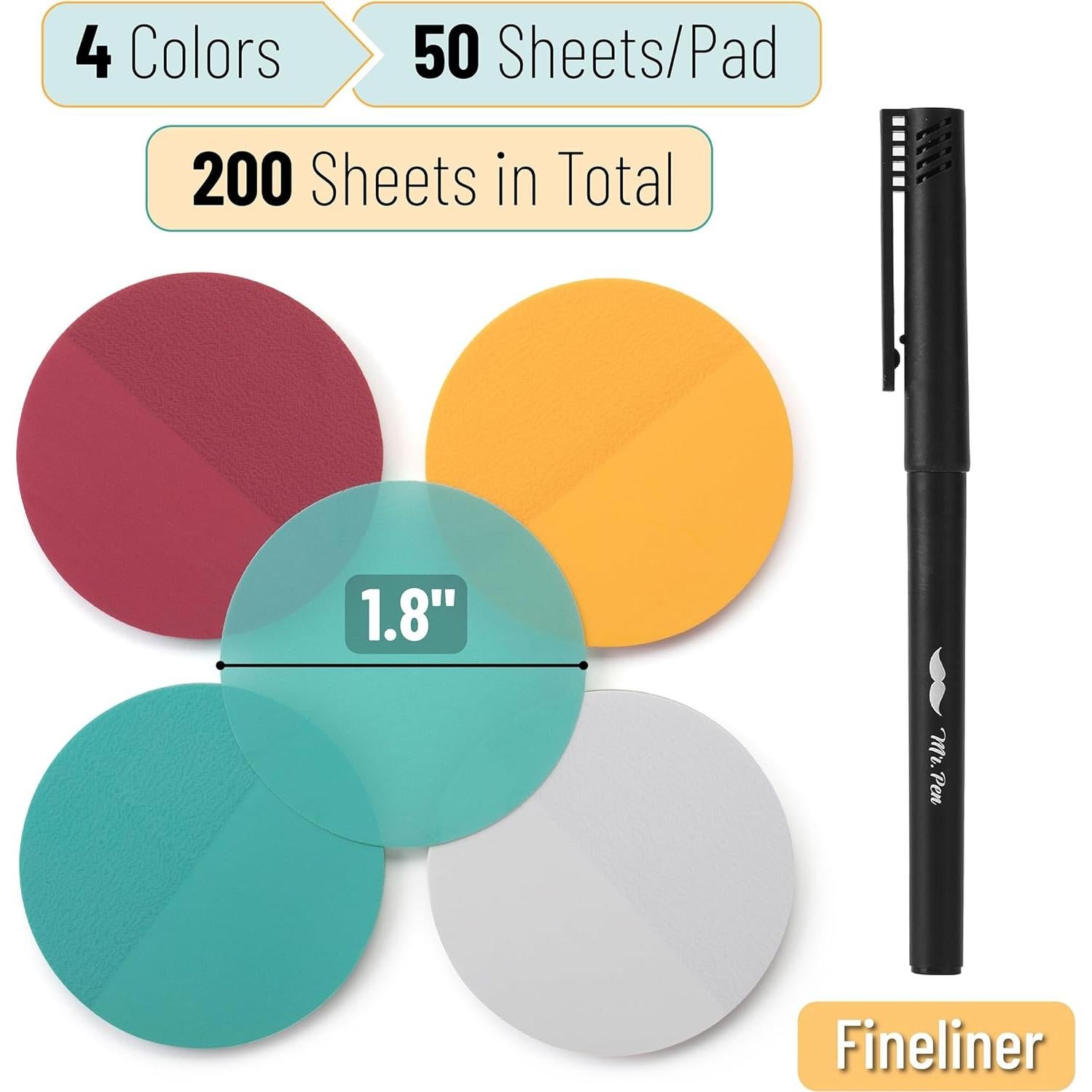 Notas Adhesivas Transparentes Mr. Pen 200 Pcs Redondas Caramelo