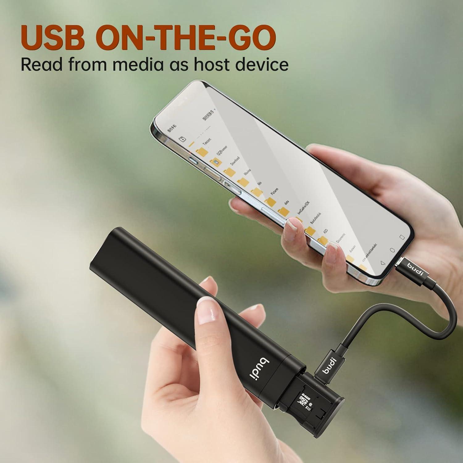 Cable Multifuncional BUDI 9 en 1 Tipo C con Lector de Tarjetas