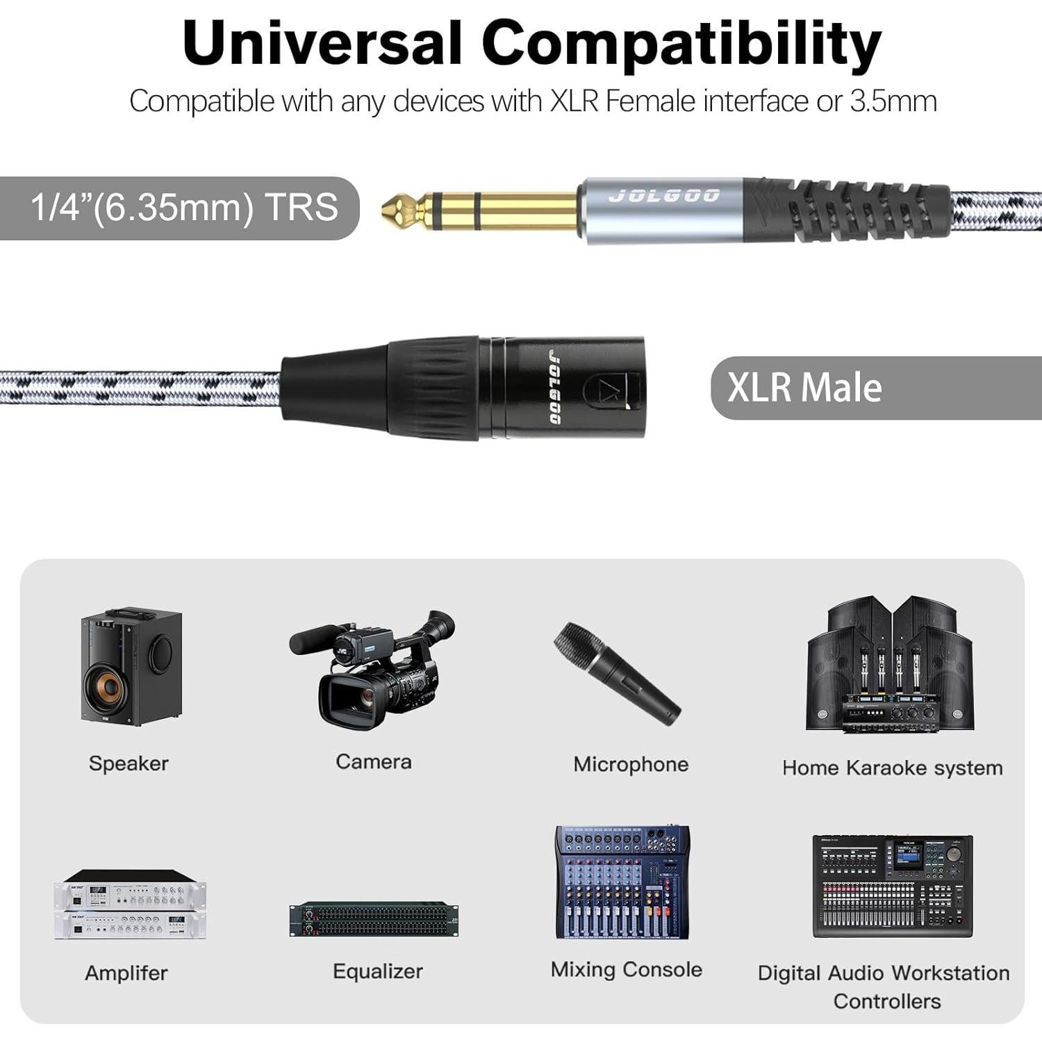 Adaptador XLR Macho a TRS 1/4" JOLGOO 1 Pie Profesional