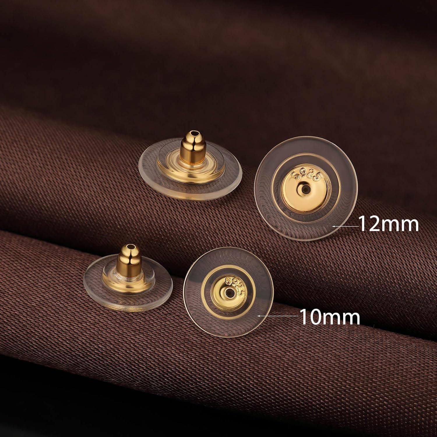 Respaldos de Aretes DELECOE 12mm Plata Esterlina 925 Baño Oro 18K