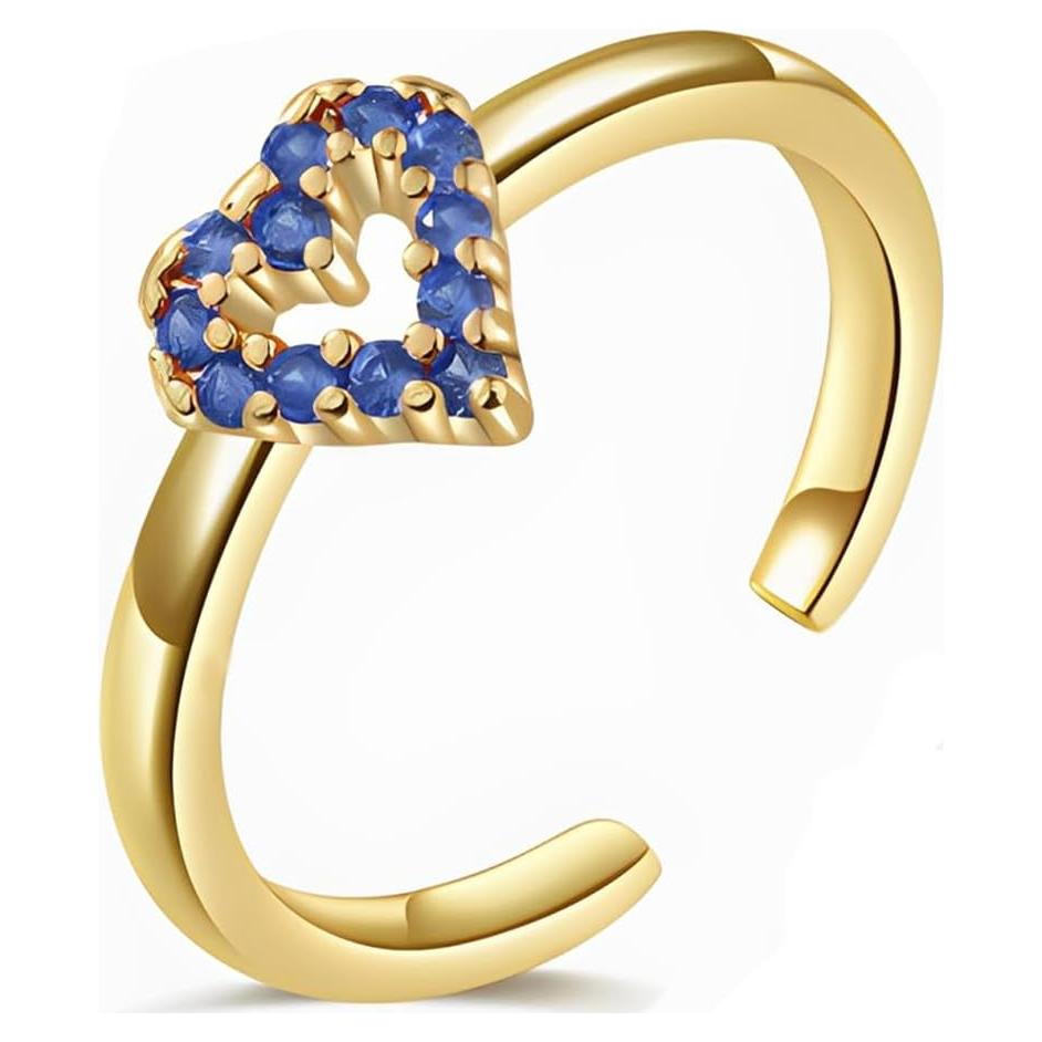 Anillo de Dedo del Pie Teyolo Corazón Azul Ajustable 14k