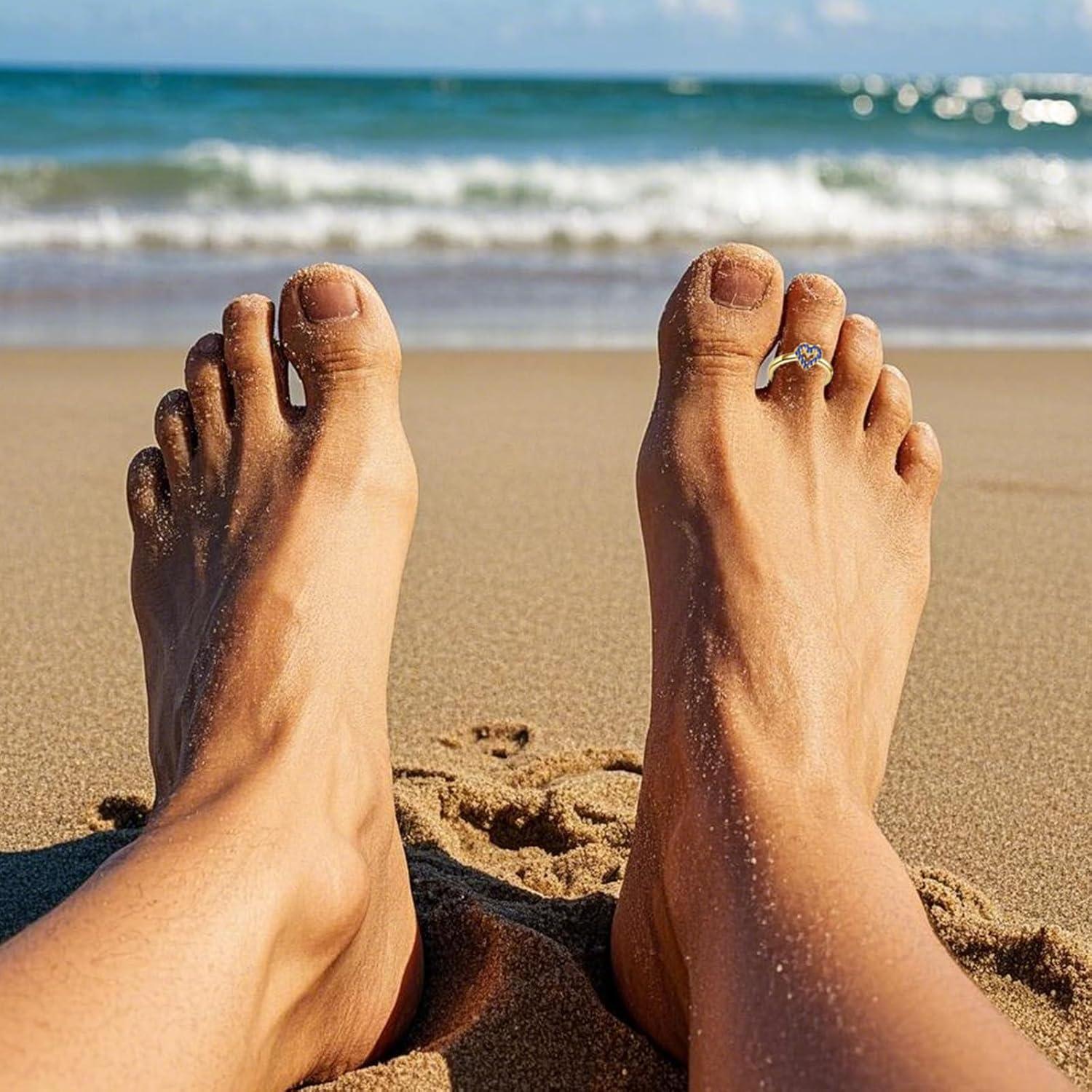 Anillo de Dedo del Pie Teyolo Corazón Azul Ajustable 14k