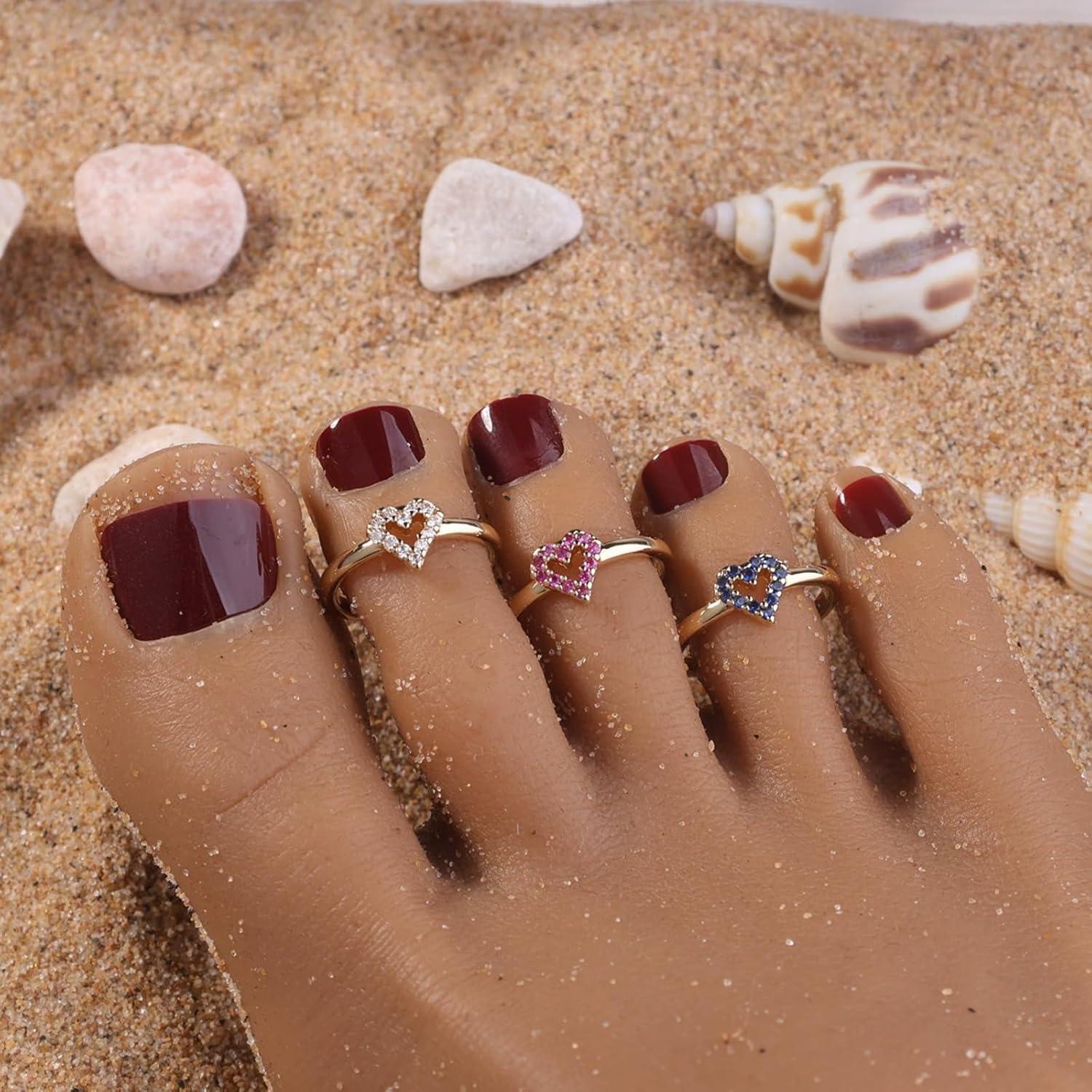 Anillo de Dedo del Pie Teyolo Corazón Azul Ajustable 14k