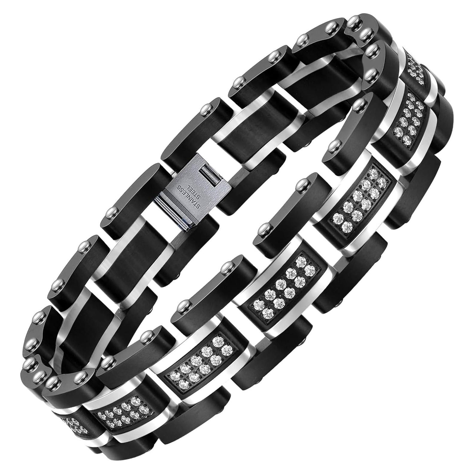 Pulsera de eslabones cuadrados Holizaly negra y azul 22 cm