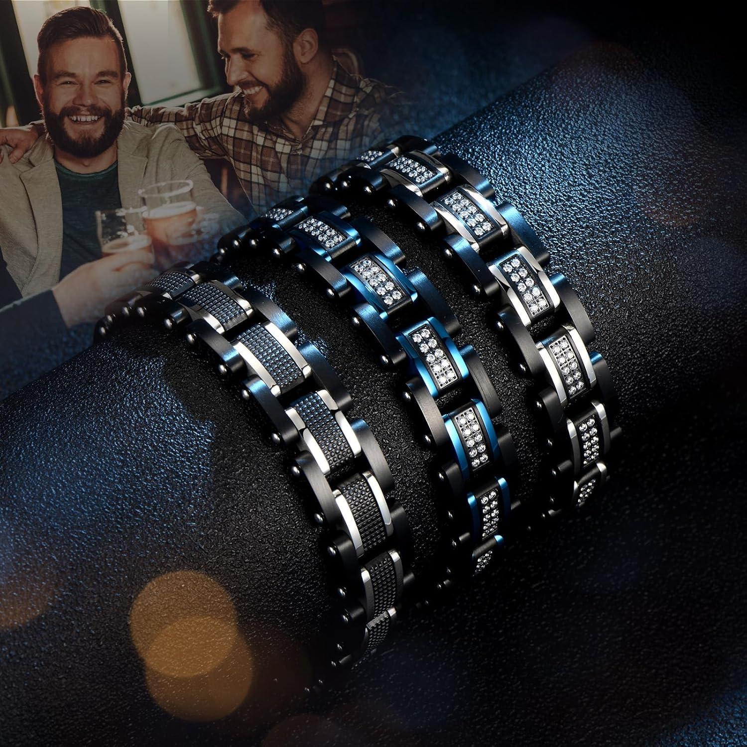 Pulsera de eslabones cuadrados Holizaly negra y azul 22 cm