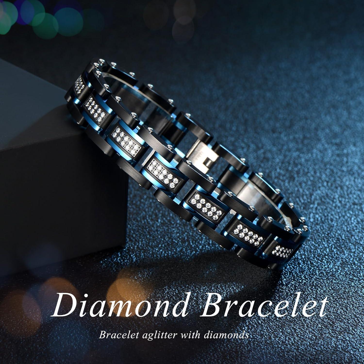 Pulsera de eslabones cuadrados Holizaly negra y azul 22 cm