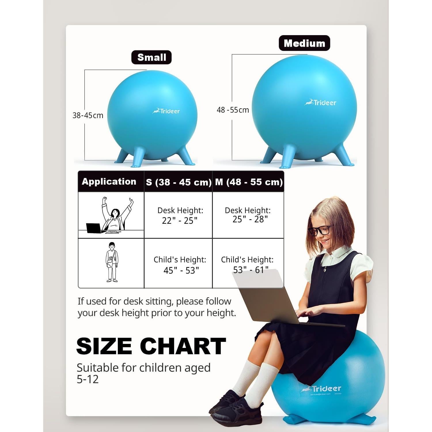 Silla de Pelota de Yoga Trideer 45cm Azul para Niños