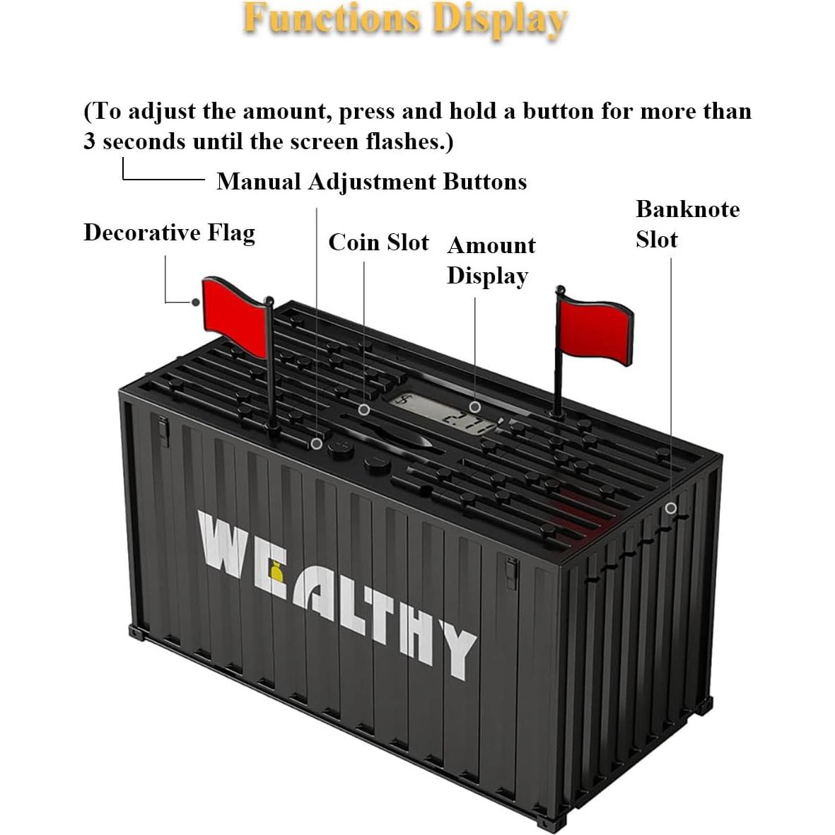 Banco de Monedas Inteligente Contador LCD Negro 19x10cm