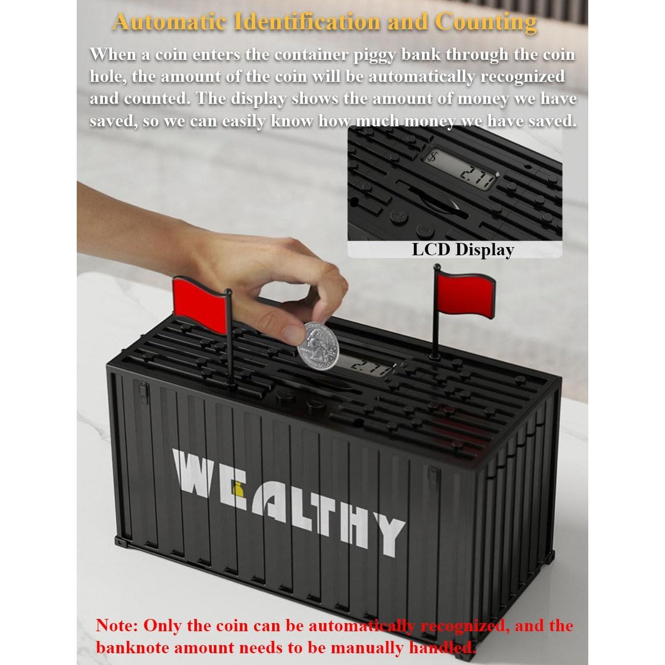 Banco de Monedas Inteligente Contador LCD Negro 19x10cm