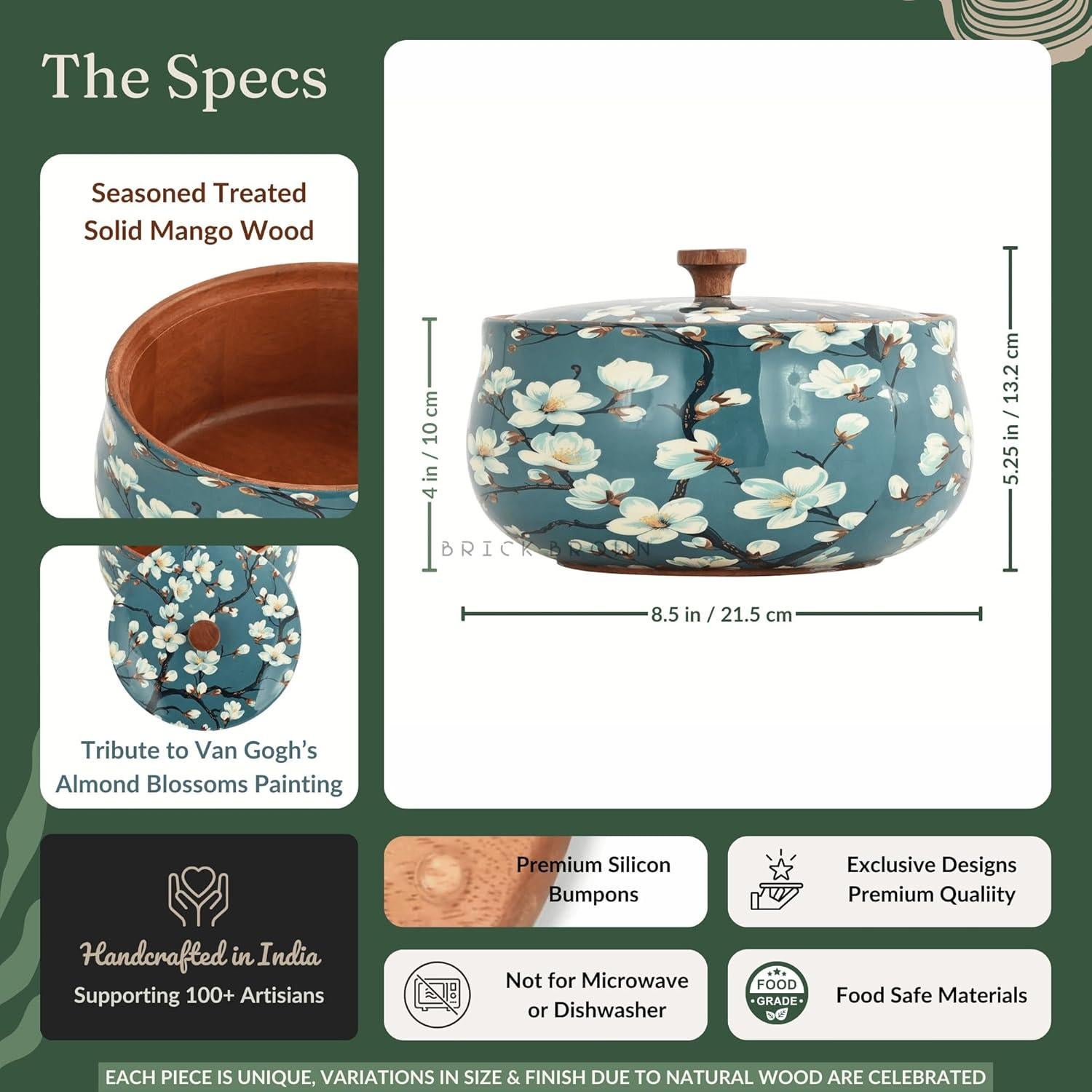 Caja de Roti de Madera de Mango Brick Brown 21.5 cm