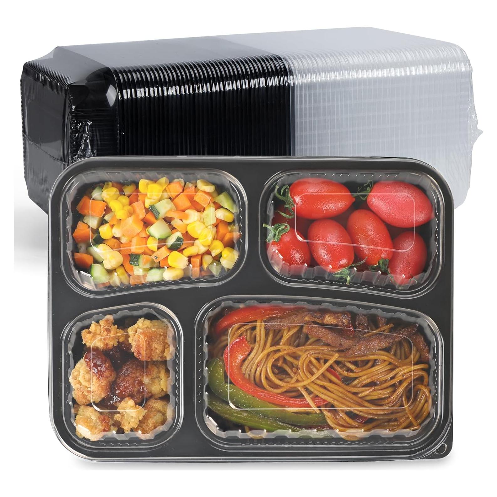 Contenedores LEOBOX 40 unidades 1L negros 4 compartimentos