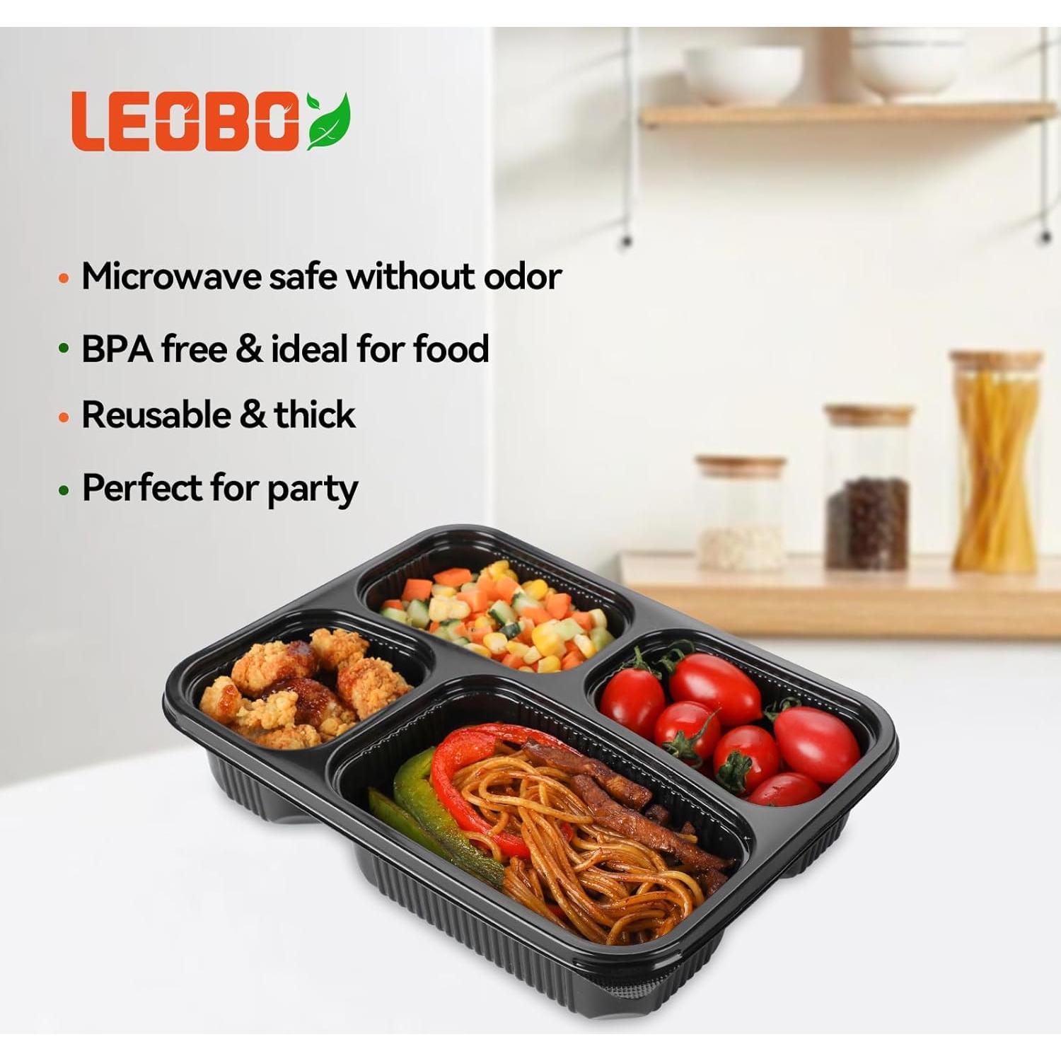 Contenedores LEOBOX 40 unidades 1L negros 4 compartimentos