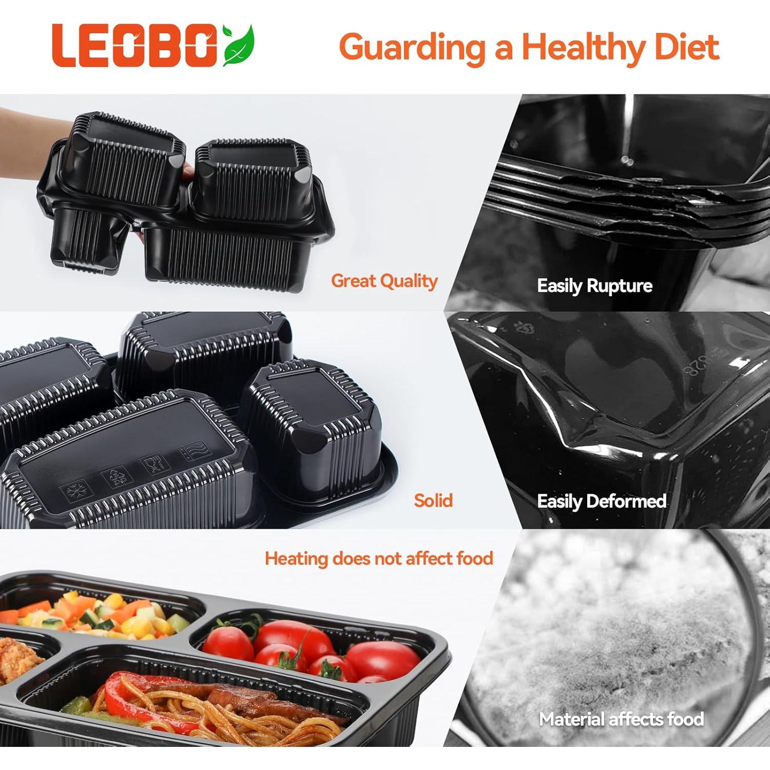 Contenedores LEOBOX 40 unidades 1L negros 4 compartimentos