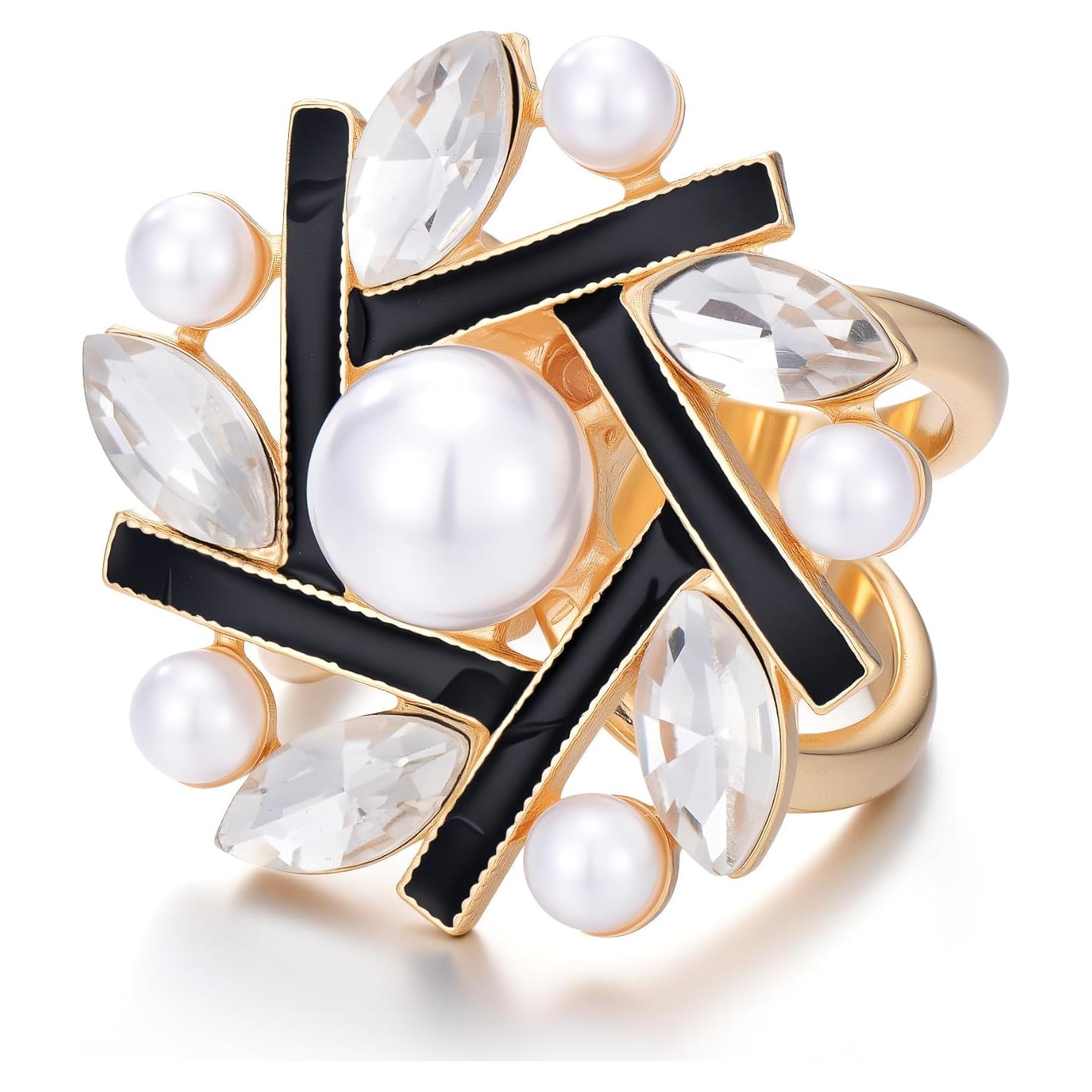 Anillo de bufanda de perlas para mujer estilo 1 negro