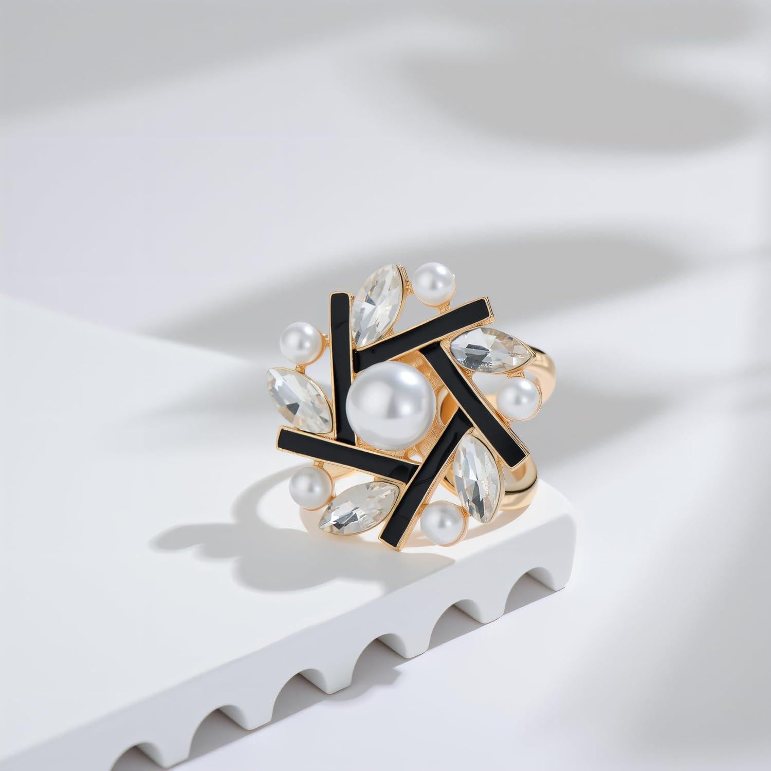 Anillo de bufanda de perlas para mujer estilo 1 negro