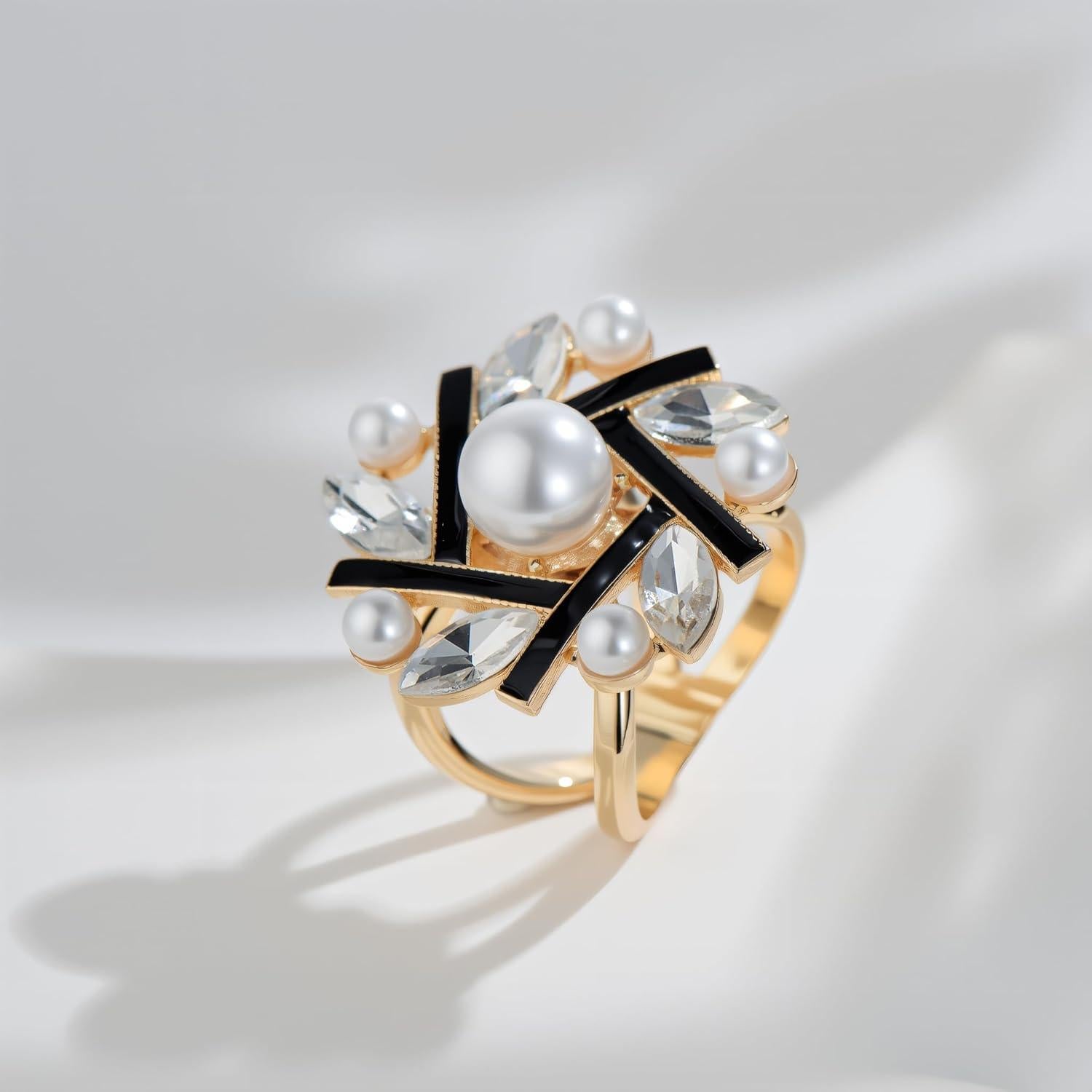 Anillo de bufanda de perlas para mujer estilo 1 negro