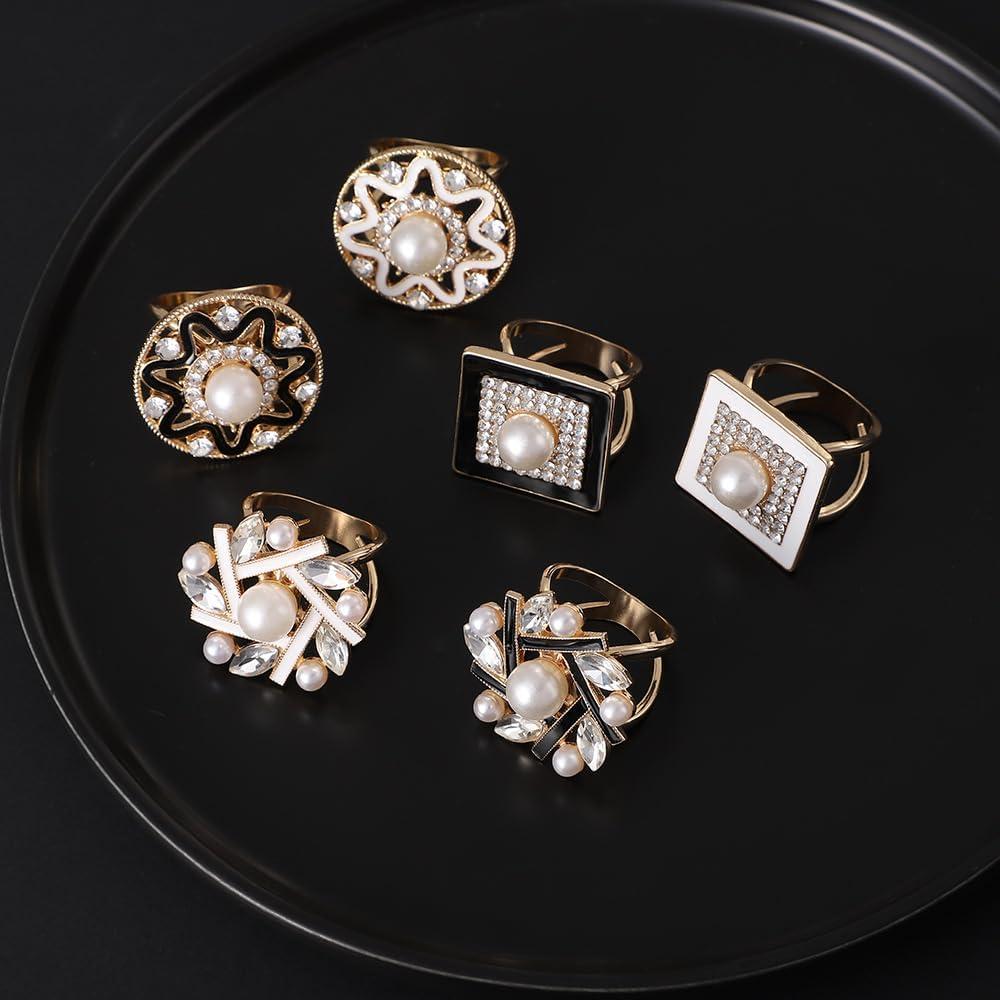 Anillo de bufanda de perlas para mujer estilo 1 negro