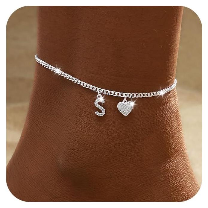 Tobillera de Oro 14k para Mujeres con Inicial en Corazón Ajustable