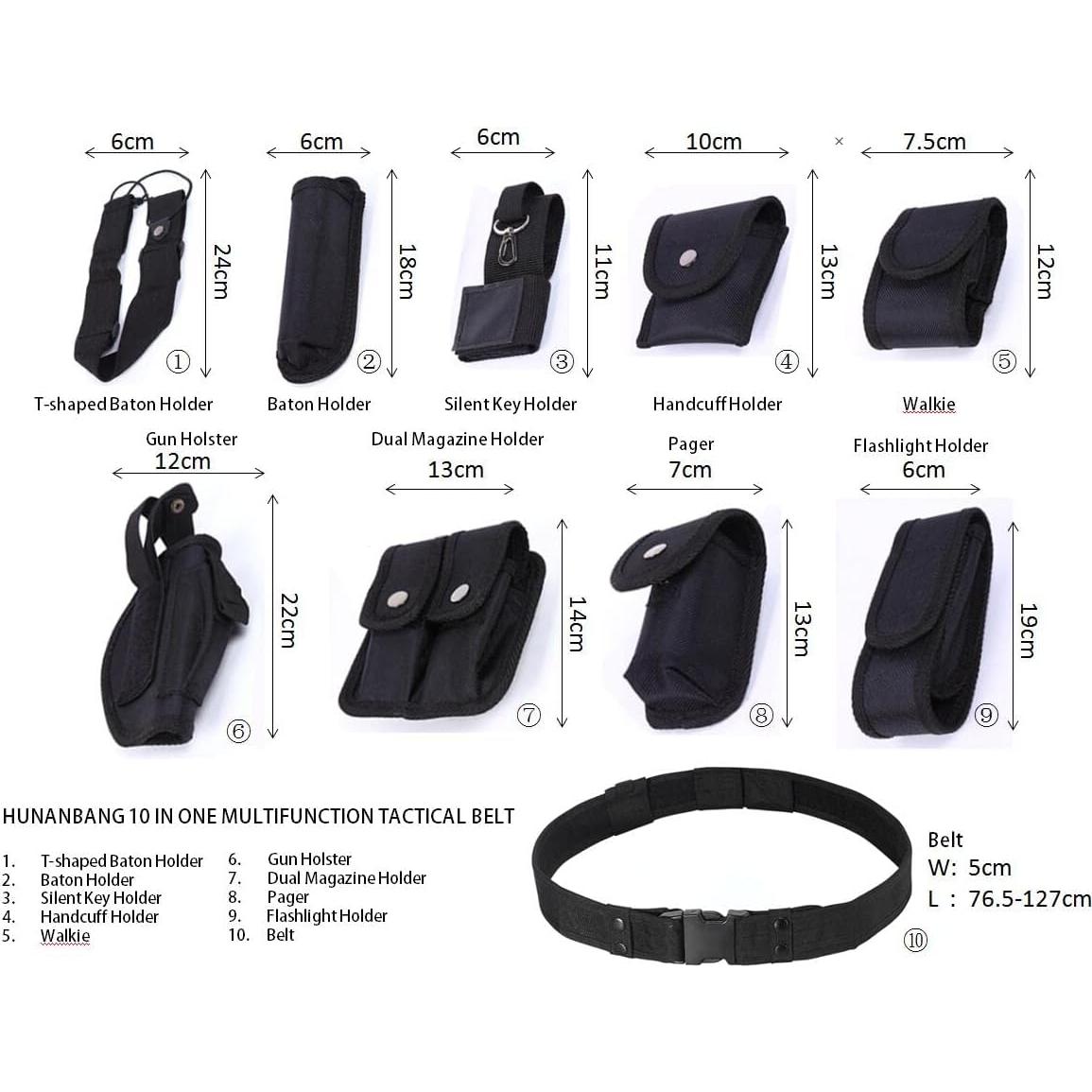 Cinturón Táctico 10 en 1 HUNANBANG Negro Ajustable