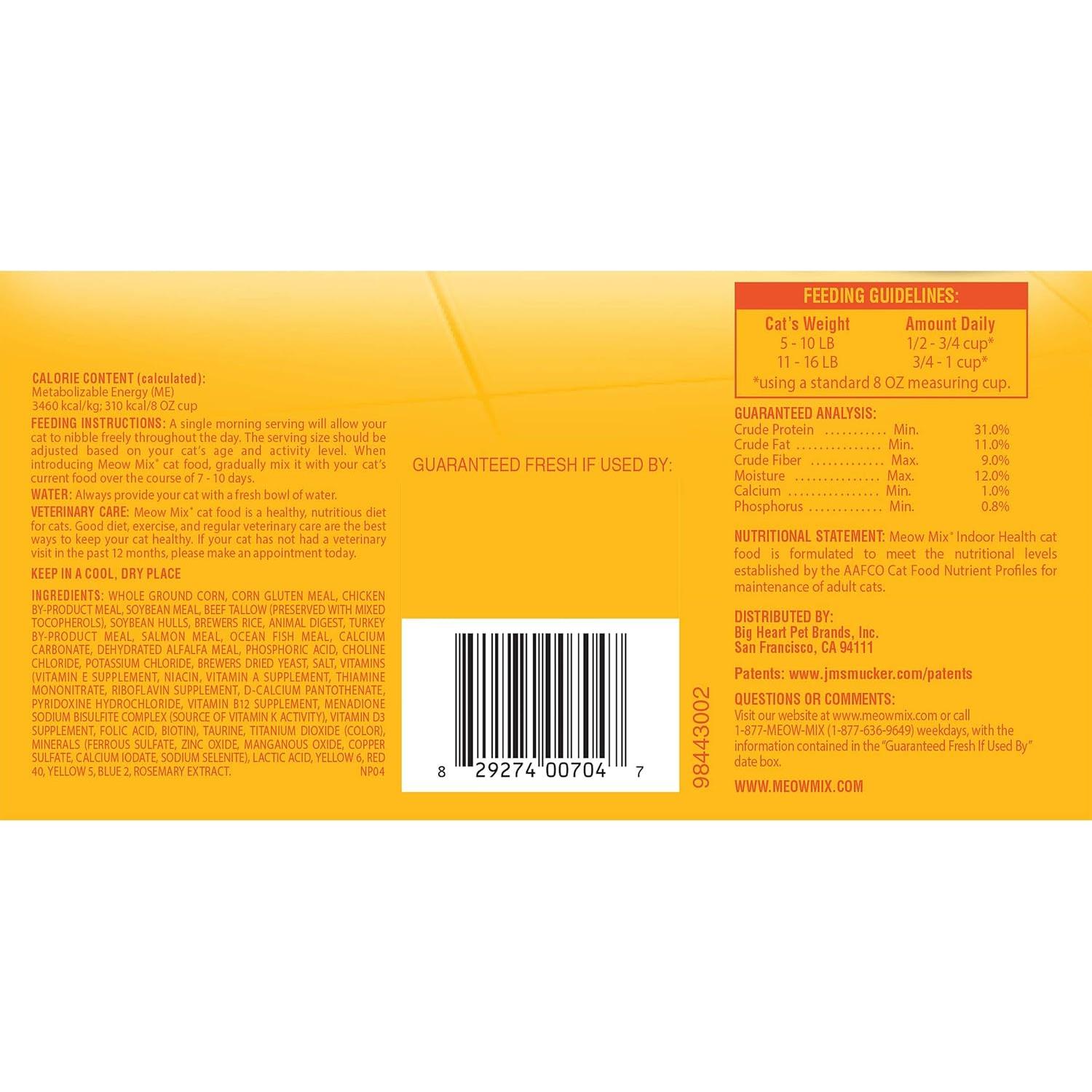 Comida Seca para Gatos Meow Mix Salud Interior 4x1.43kg