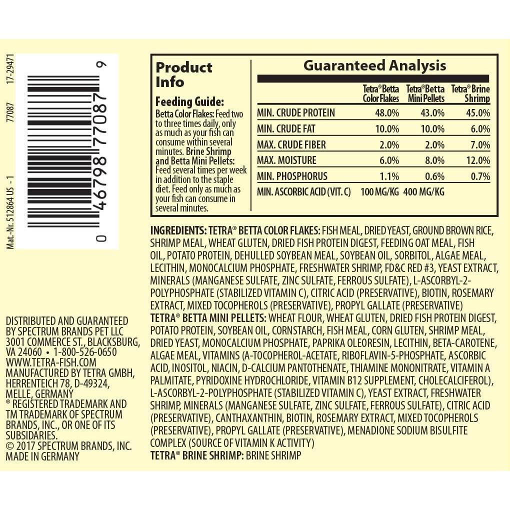 Tetra BettaMin 3-en-1 Comida para Peces 38g - Copos, Camarones, Pellets