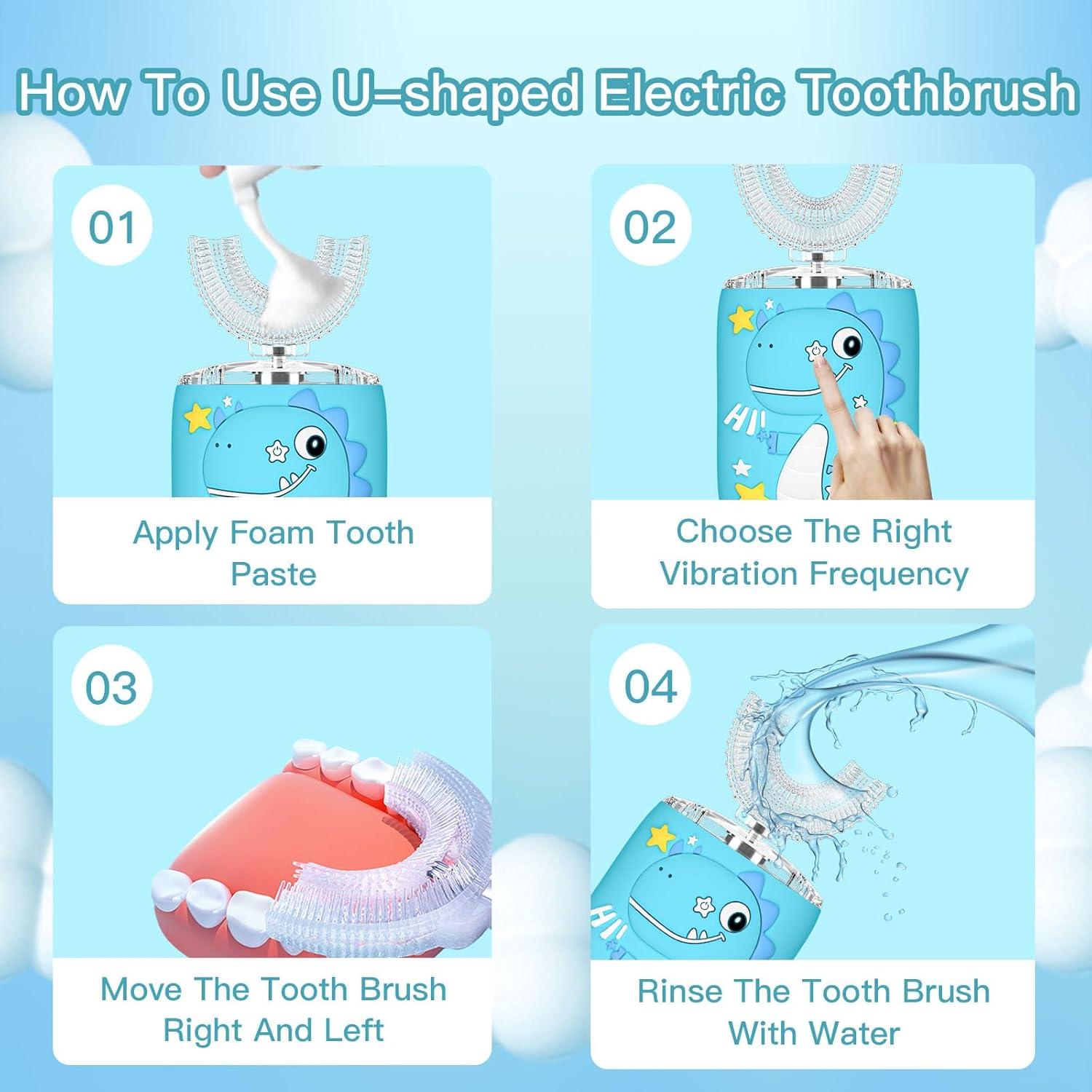 Cepillo de Dientes Eléctrico Infantil PVOGRT Azul 360° IPX7