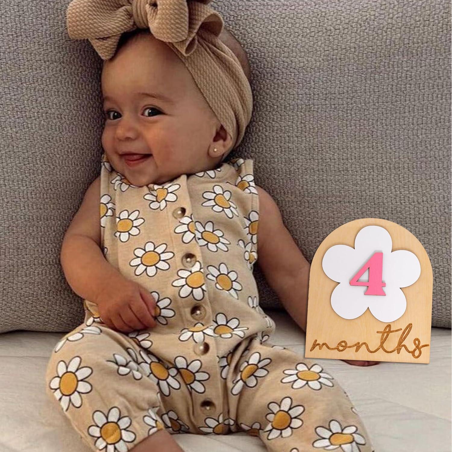 Carteles de Fotos de Hitos para Bebés Daisy - 12 Números Rosados