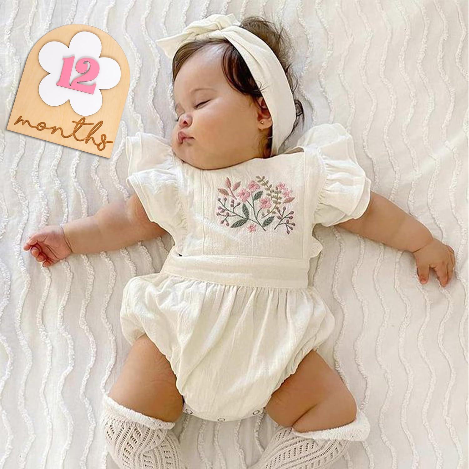 Carteles de Fotos de Hitos para Bebés Daisy - 12 Números Rosados