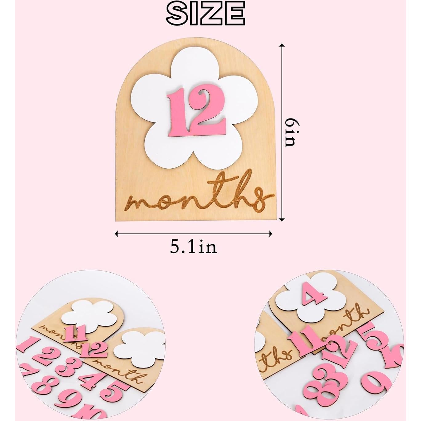 Carteles de Fotos de Hitos para Bebés Daisy - 12 Números Rosados