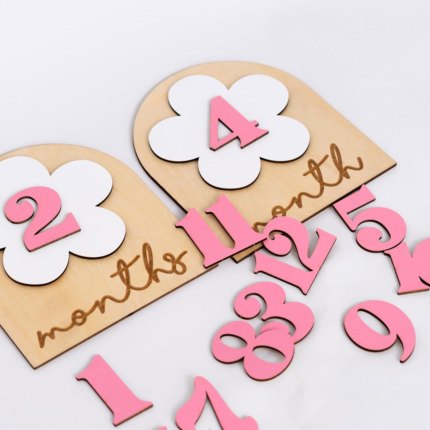 Carteles de Fotos de Hitos para Bebés Daisy - 12 Números Rosados