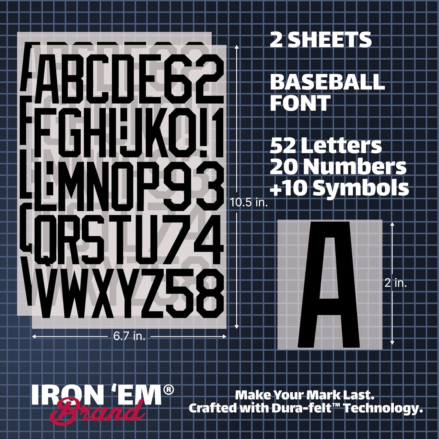 Letras de Transferencia de Calor Iron 'Em Dura-Felt Negro 2"