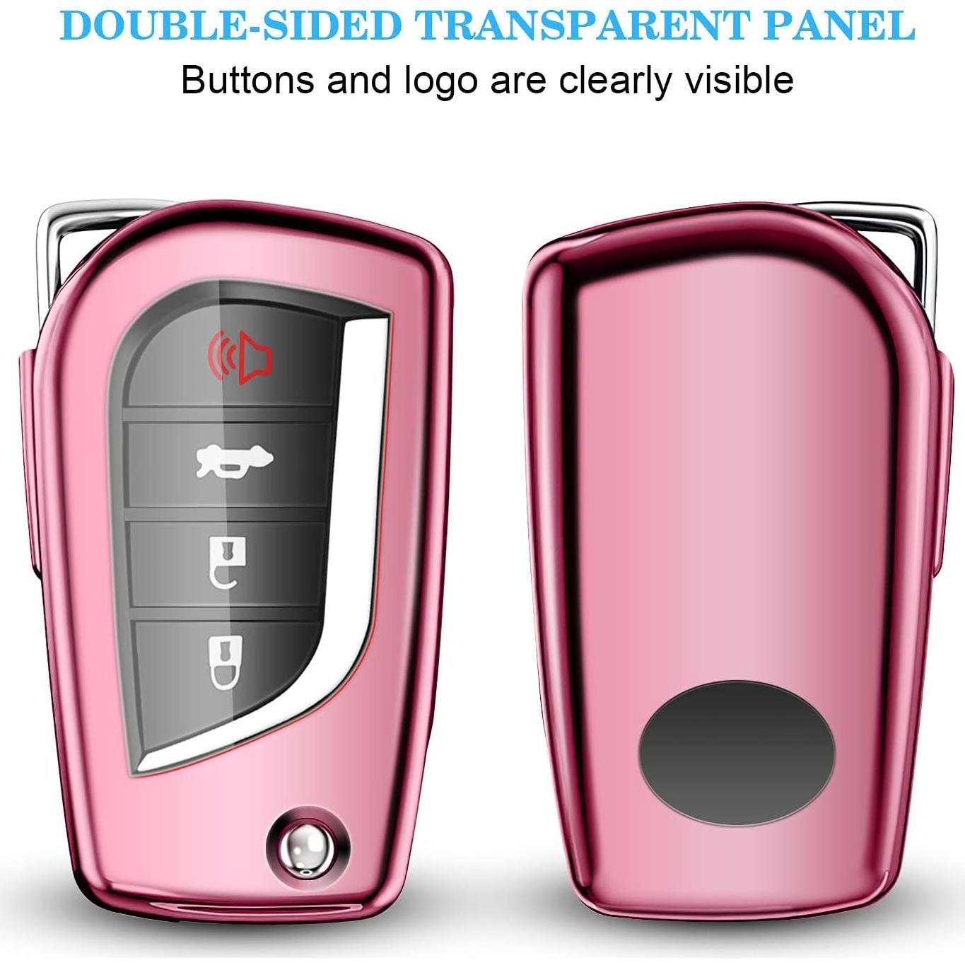 Cubierta de llavero QBUC para Toyota 4 botones TPU rosa