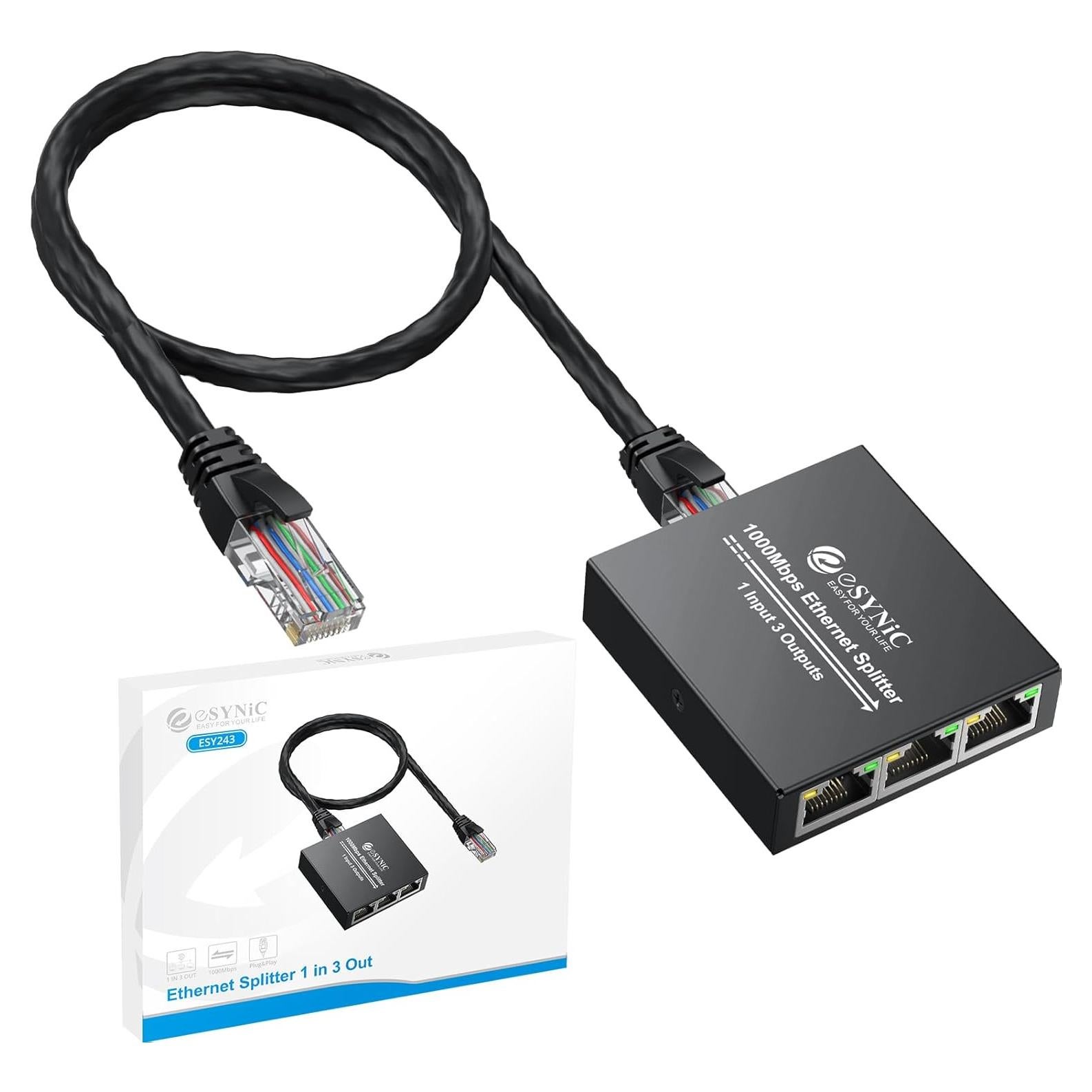 Divisor Ethernet eSynic 1 a 3 RJ45 1000Mbps Metal