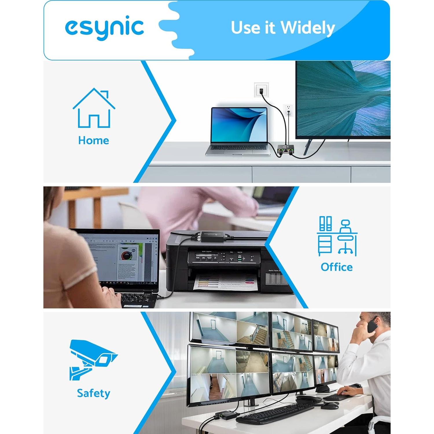 Divisor Ethernet eSynic 1 a 3 RJ45 1000Mbps Metal