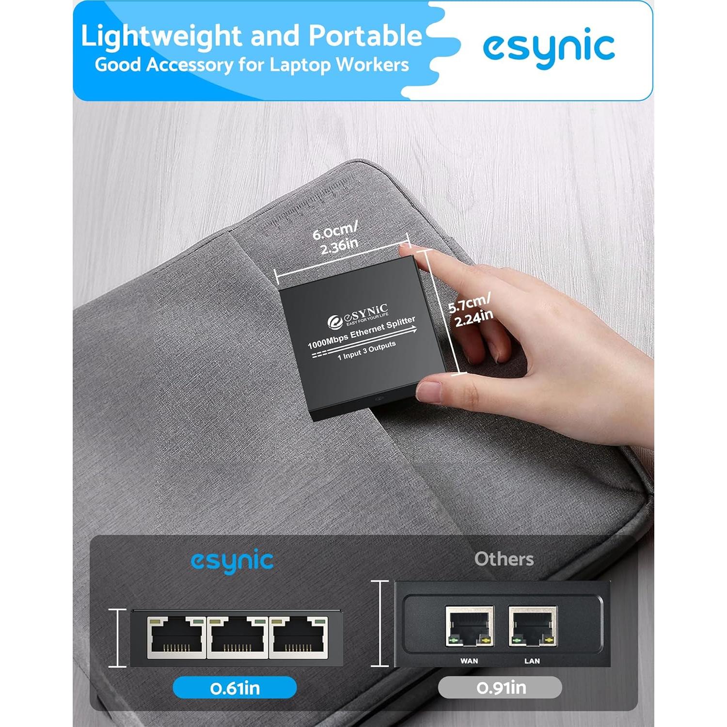 Divisor Ethernet eSynic 1 a 3 RJ45 1000Mbps Metal