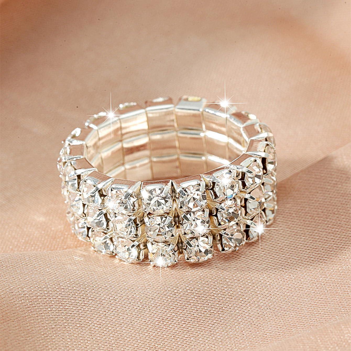 Conjunto de 10 Anillos de Rhinestone Brillantes Ajustables