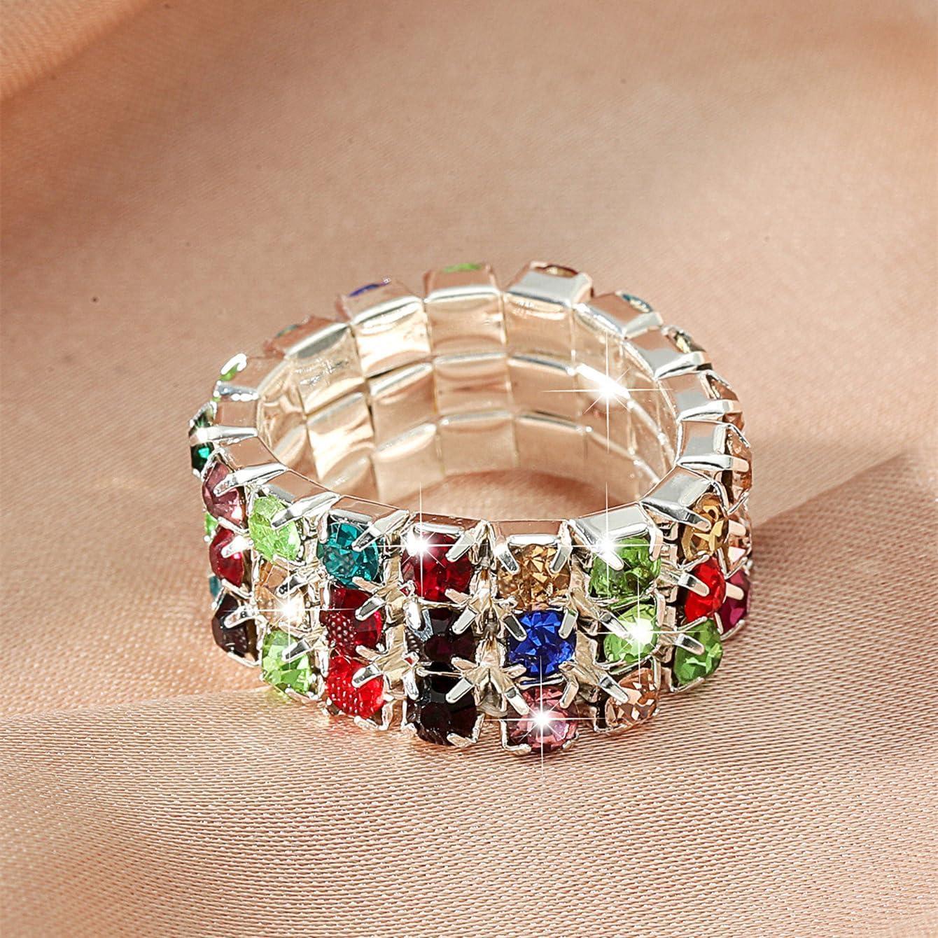 Conjunto de 10 Anillos de Rhinestone Brillantes Ajustables