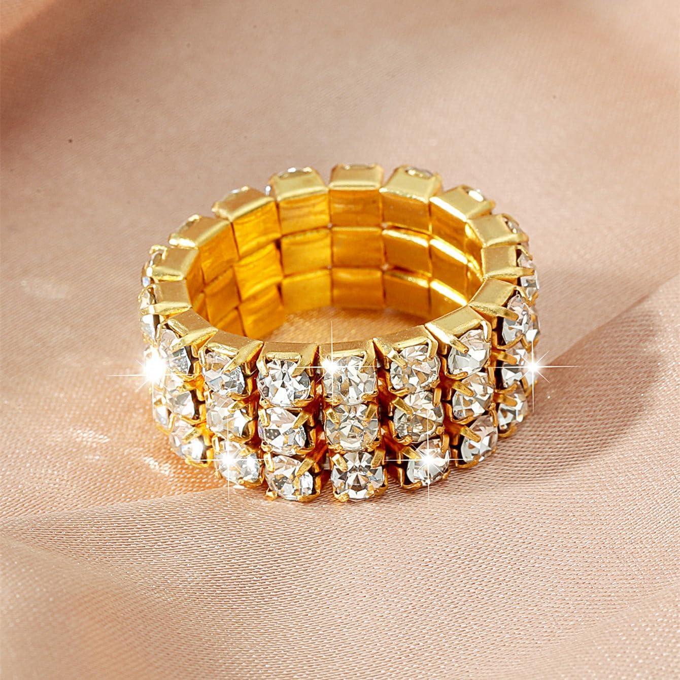 Conjunto de 10 Anillos de Rhinestone Brillantes Ajustables