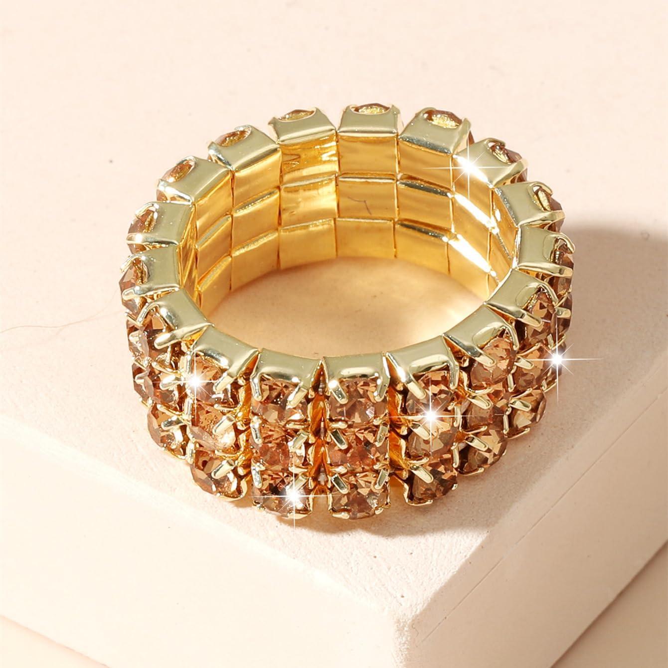 Conjunto de 10 Anillos de Rhinestone Brillantes Ajustables