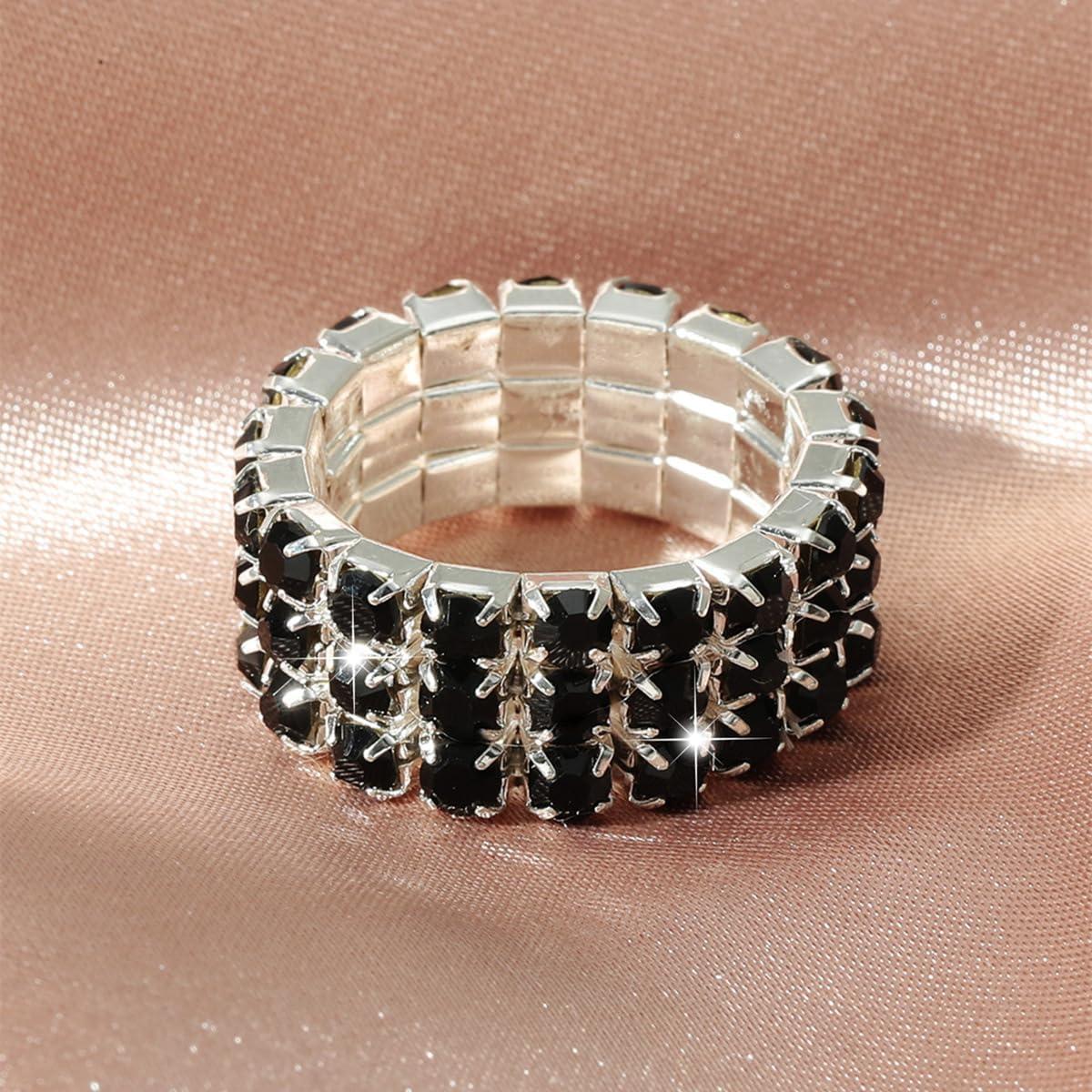 Conjunto de 10 Anillos de Rhinestone Brillantes Ajustables