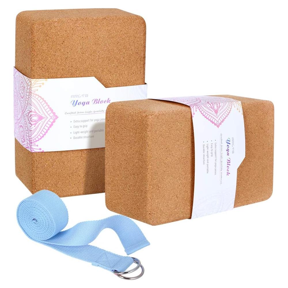 Set de 2 Bloques de Yoga de Corcho Arltb con Correa 2.44m